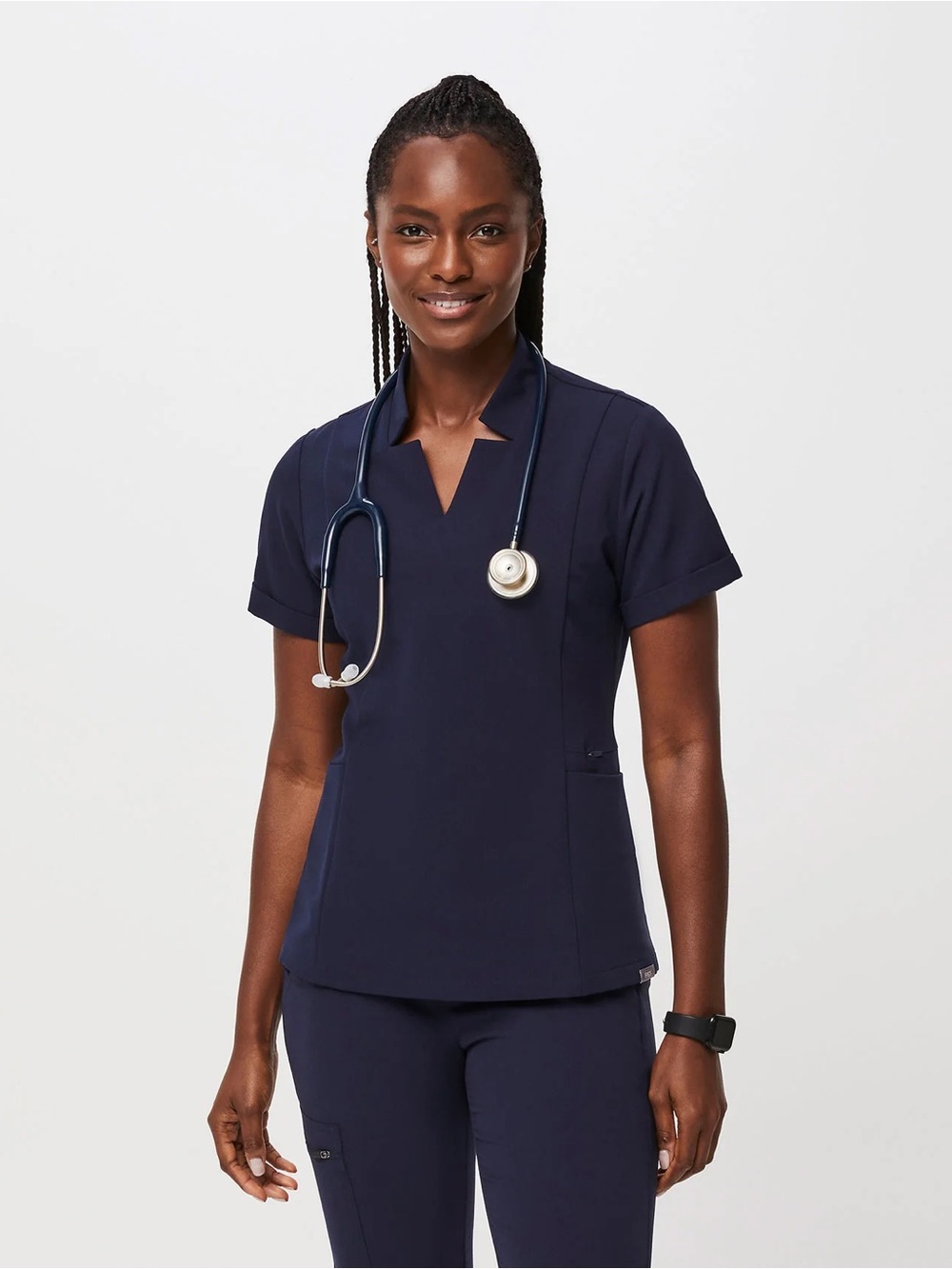 FIGS Inala Slim Scrub Top Navy XXS | Women’s Medical Scrub Top